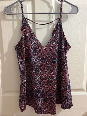 Abbeline Paisley V-Neck Camisole Tank Top - Red & Navy
